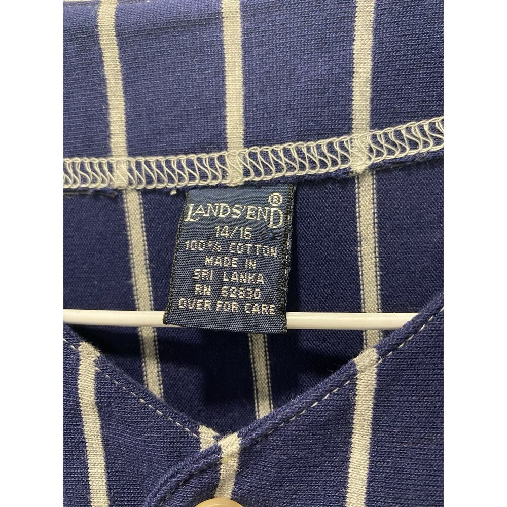 Vtg Lands’ End Blue White Striped Button Front Top W 14/16 Cotton Old Money Chic - Picture 4 of 7